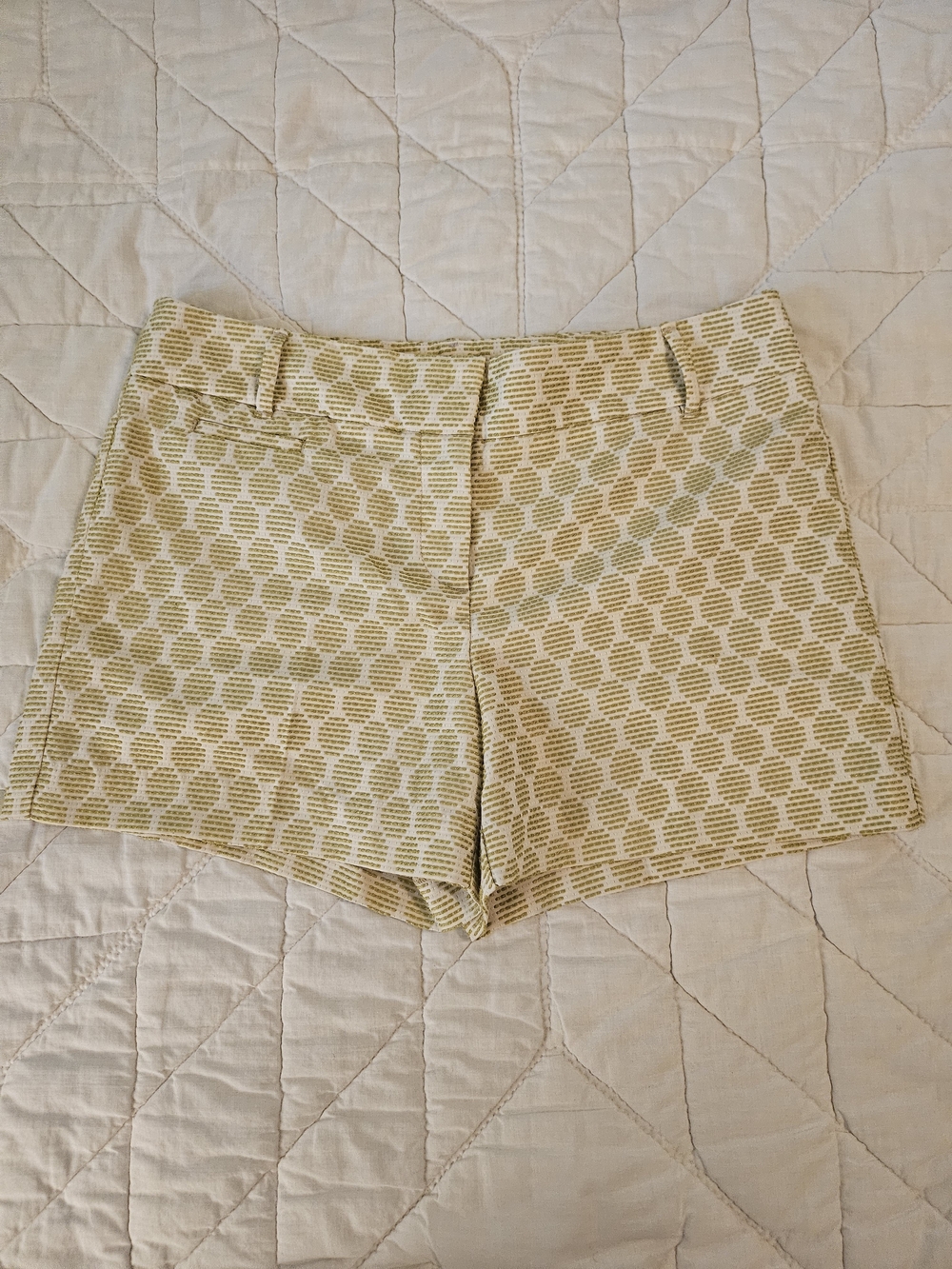 LOFT -Light Olive Green Polka Dot Embroidered Shorts- Size 8